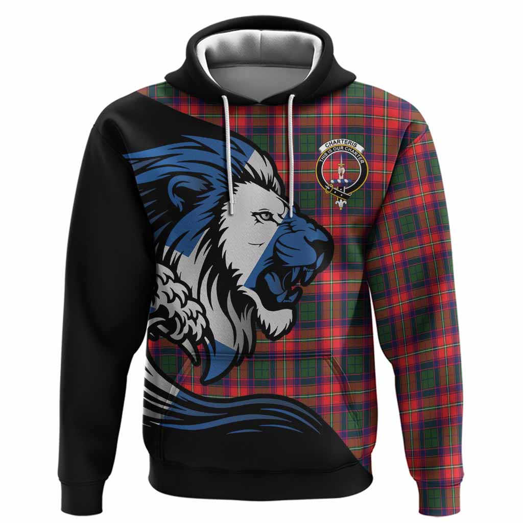 Charteris Tartan Crest Hoodie Scottish Golden Lions Wave Flow