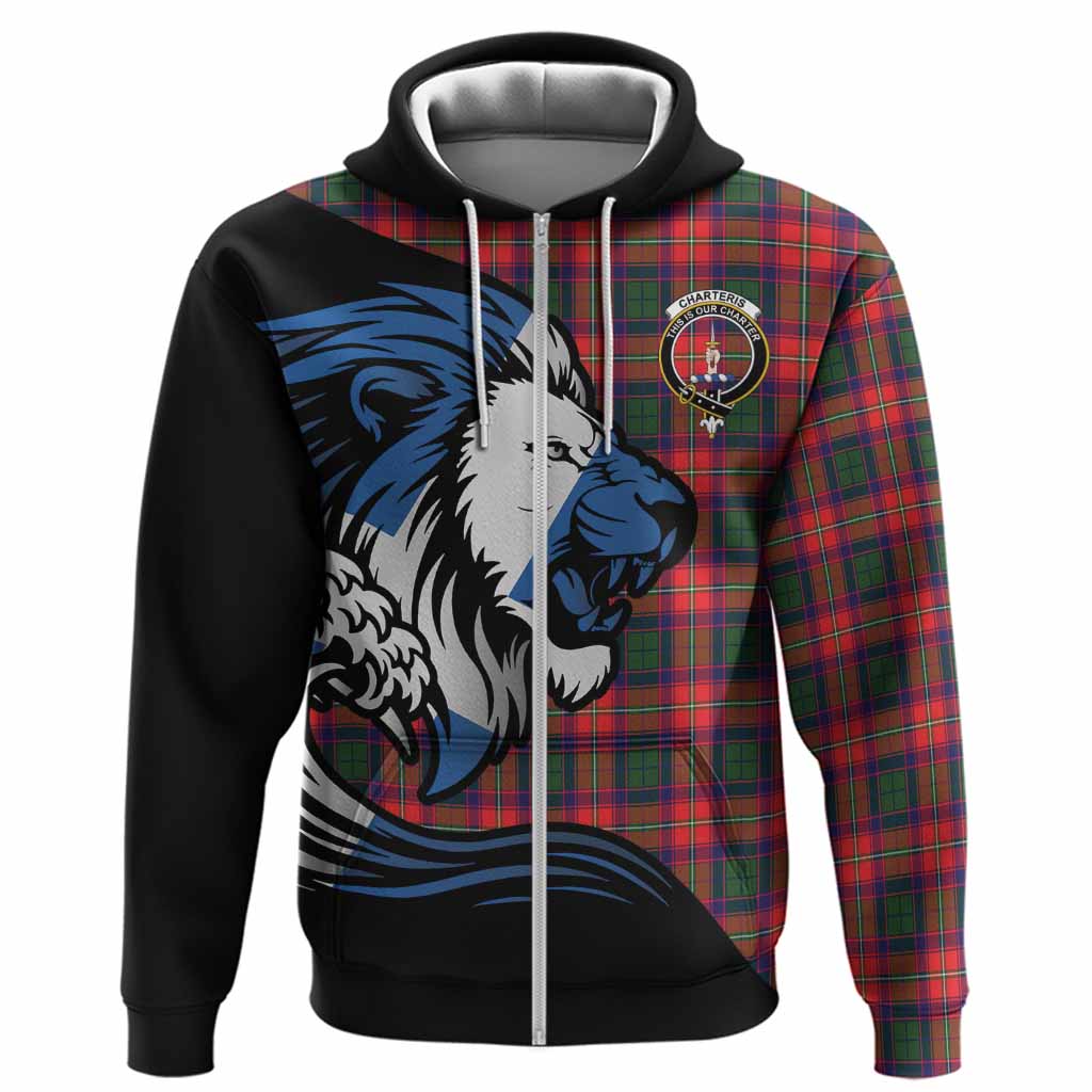 Charteris Tartan Crest Hoodie Scottish Golden Lions Wave Flow