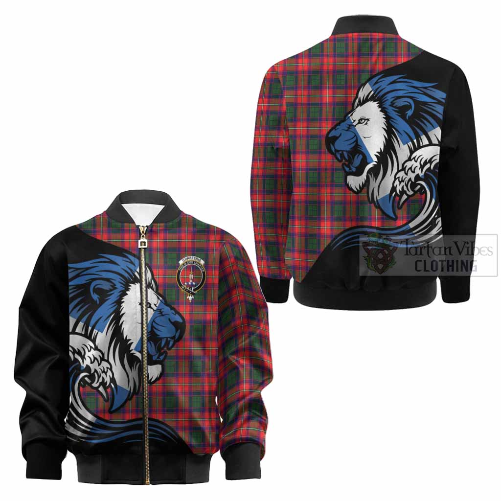 Charteris Tartan Crest Kid Bomber Jacket Scottish Golden Lions Wave Flow