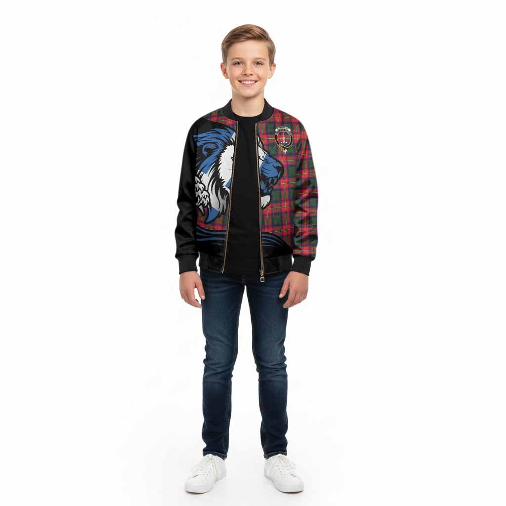 Charteris Tartan Crest Kid Bomber Jacket Scottish Golden Lions Wave Flow