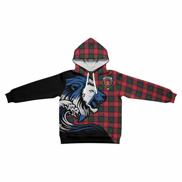 Charteris Tartan Crest Kid Hoodie Scottish Golden Lions Wave Flow