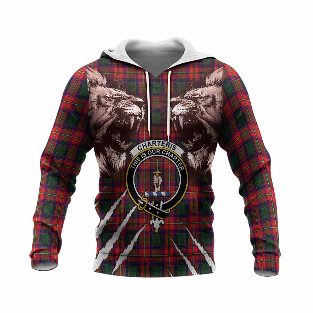 Charteris Tartan Crest Knitted Hoodie Ferocious Lion Style