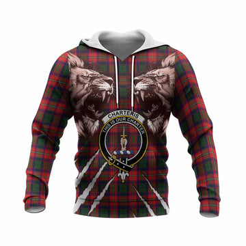 Charteris Tartan Crest Knitted Hoodie Ferocious Lion Style