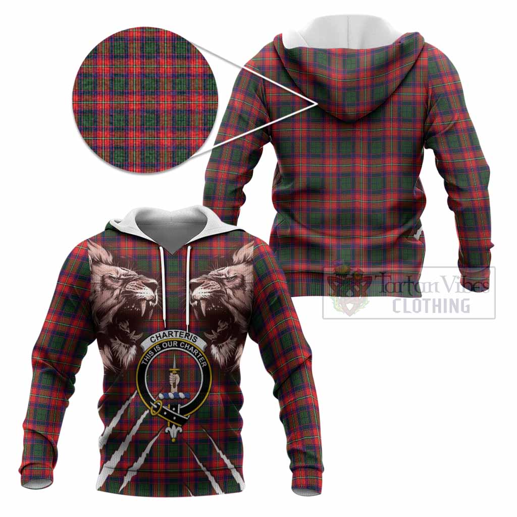 Charteris Tartan Crest Knitted Hoodie Ferocious Lion Style