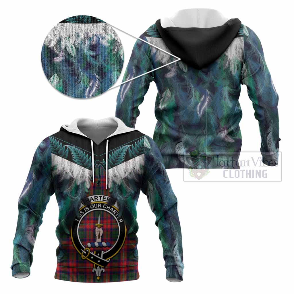 Charteris Tartan Crest Knitted Hoodie New Zealand Maori Korowai Cloak