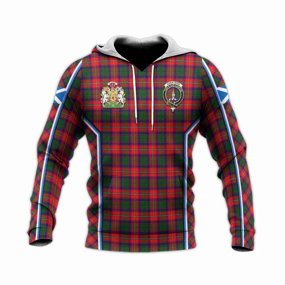Charteris Tartan Crest Knitted Hoodie Scotland Coat of Arm Flag Style - Tartan Vibes Clothing
