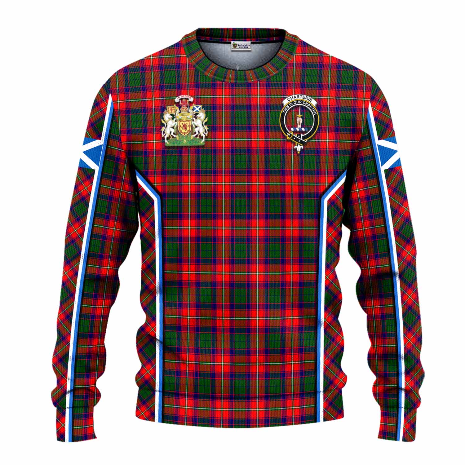 Charteris Tartan Crest Knitted Sweater Scotland Coat of Arm Flag Style - Tartan Vibes Clothing