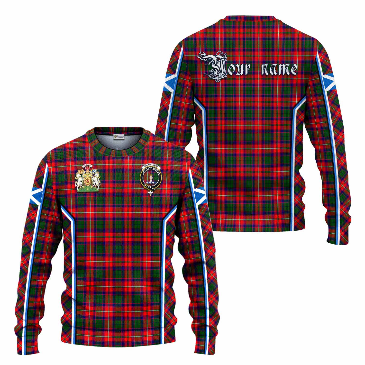 Charteris Tartan Crest Knitted Sweater Scotland Coat of Arm Flag Style - Tartan Vibes Clothing