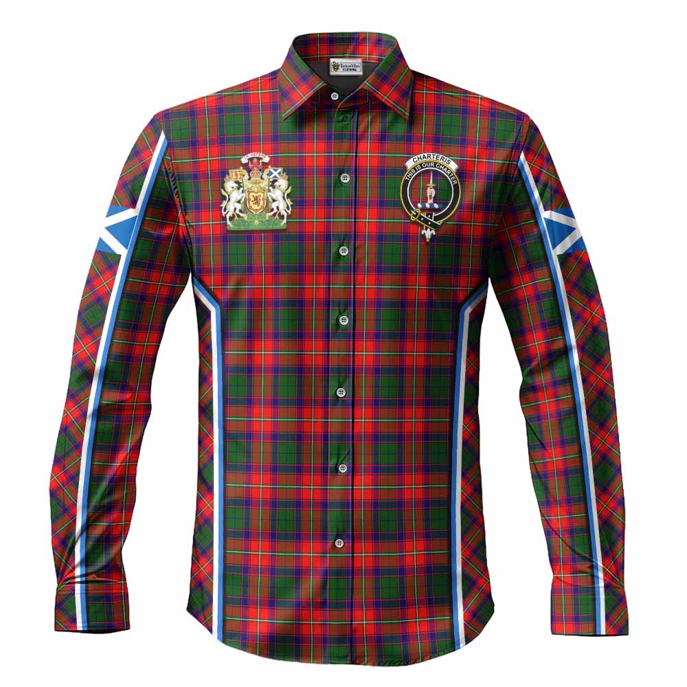 Charteris Tartan Crest Long Sleeve Button Shirts Scotland Coat of Arm Flag Style - Tartan Vibes Clothing