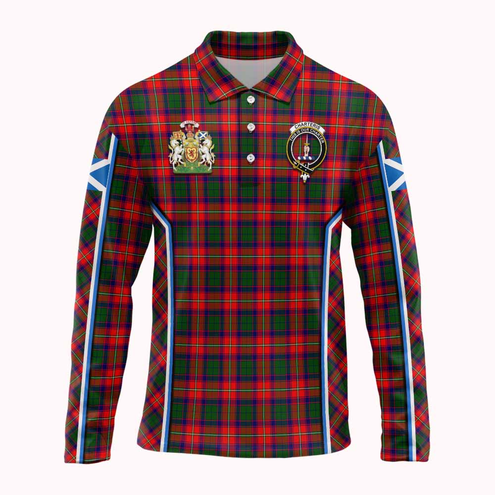 Charteris Tartan Crest Long Sleeve Polo Shirt Scotland Coat of Arm Flag Style - Tartan Vibes Clothing