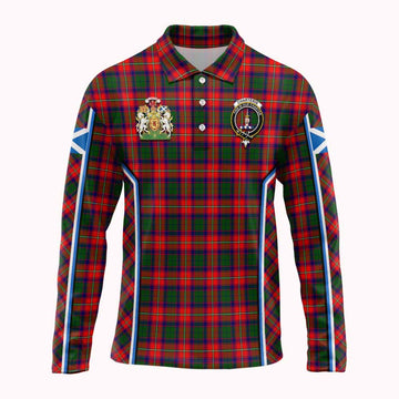 Charteris Tartan Crest Long Sleeve Polo Shirt Scotland Coat of Arm Flag Style