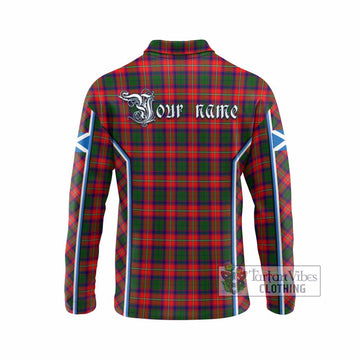 Charteris Tartan Crest Long Sleeve Polo Shirt Scotland Coat of Arm Flag Style