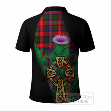 Charteris Tartan Crest Polo Shirt Celtic Cross Thistle Flowers
