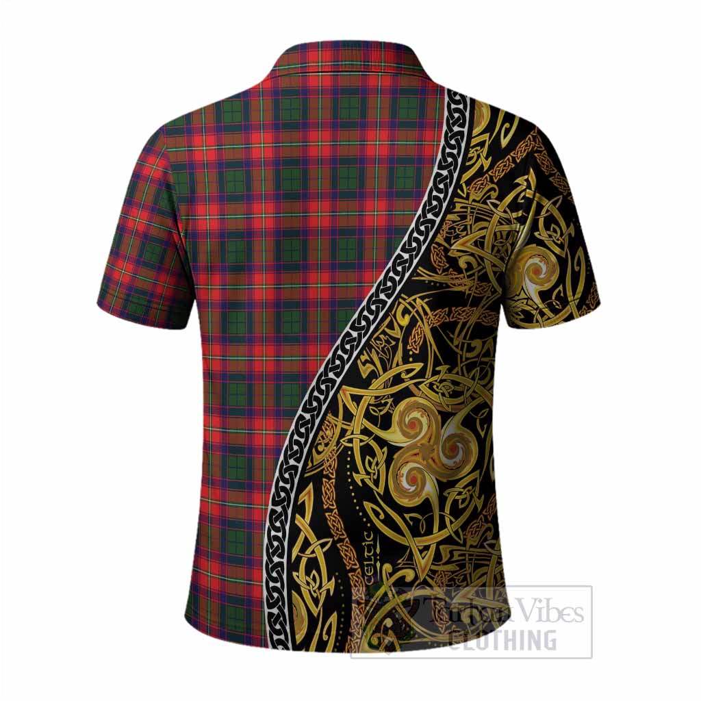 Charteris Tartan Crest Polo Shirt Celtic Knot and Triple Trickle Spiral Symbols