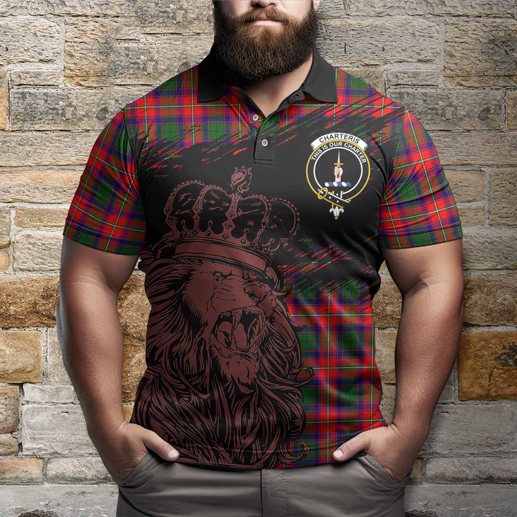 Charteris Tartan Crest Polo Shirt Crowned Lion Heritage Style