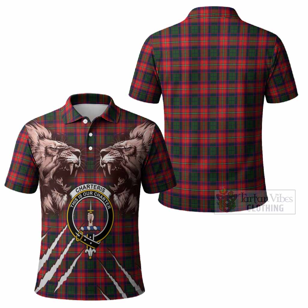 Charteris Tartan Crest Polo Shirt Ferocious Lion Style