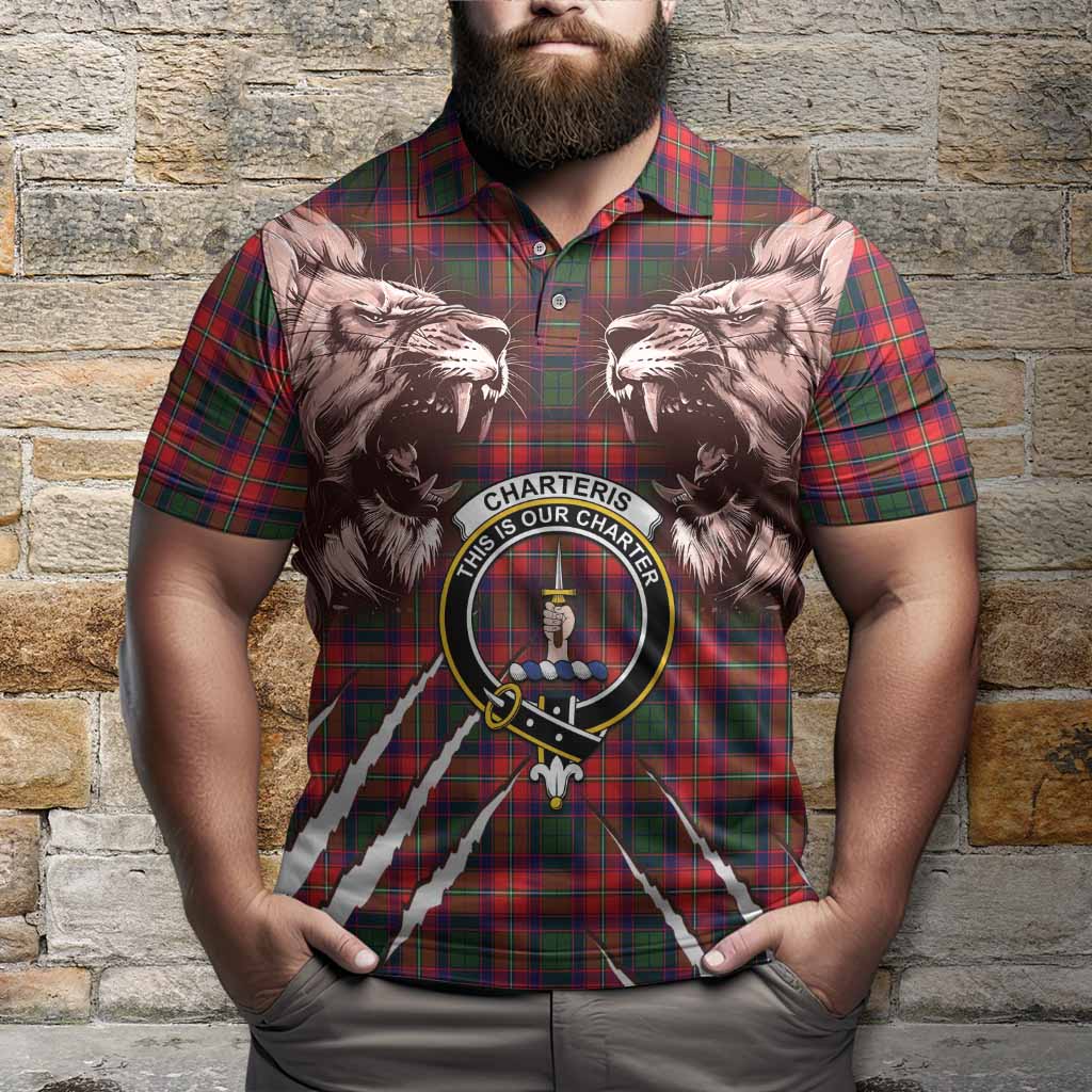 Charteris Tartan Crest Polo Shirt Ferocious Lion Style