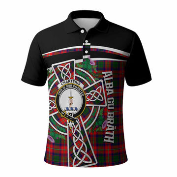 Charteris Tartan Crest Polo Shirt Scottish Thistle Celtic Cross Alba Gu Brath