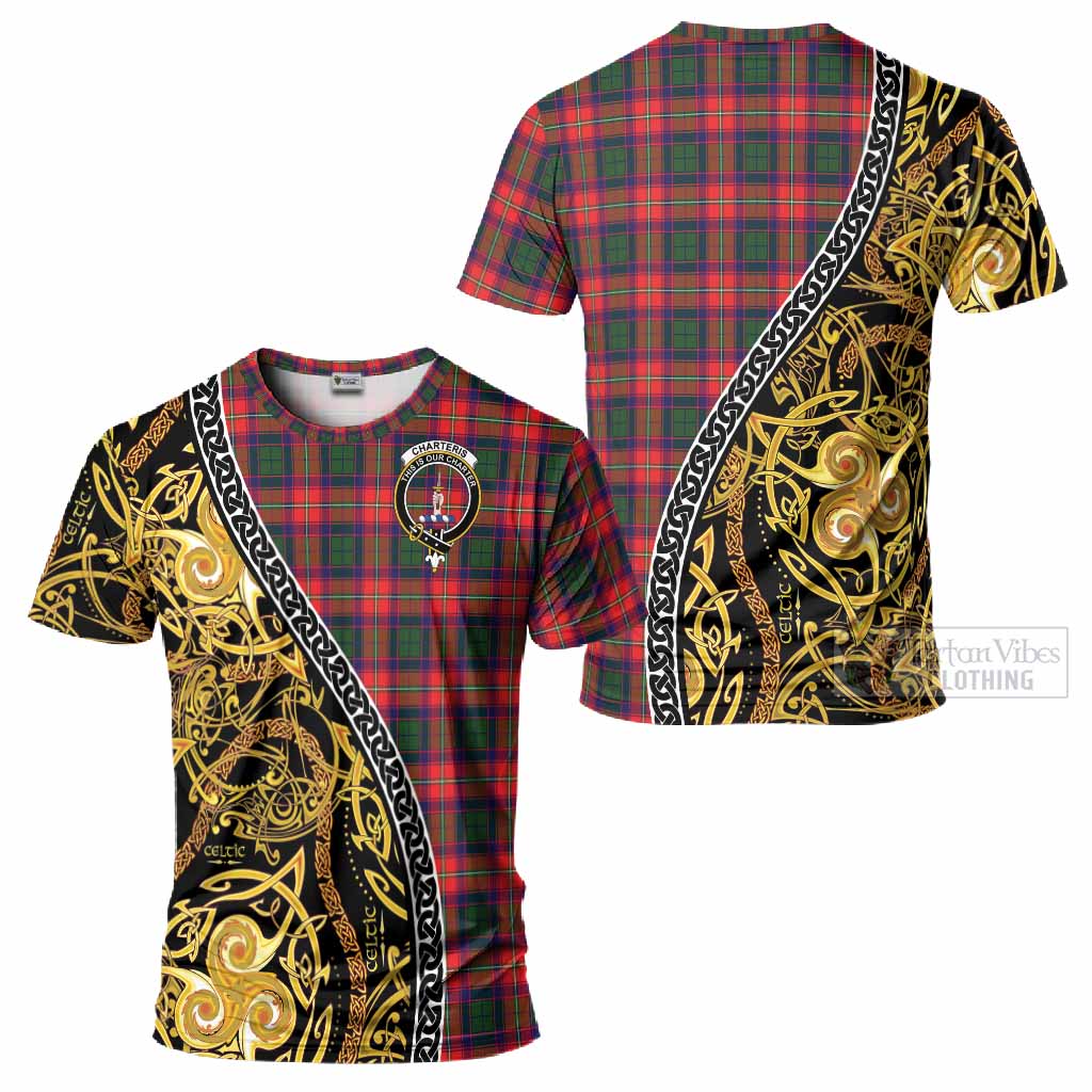 Charteris Tartan Crest T-Shirt Celtic Knot and Triple Trickle Spiral Symbols