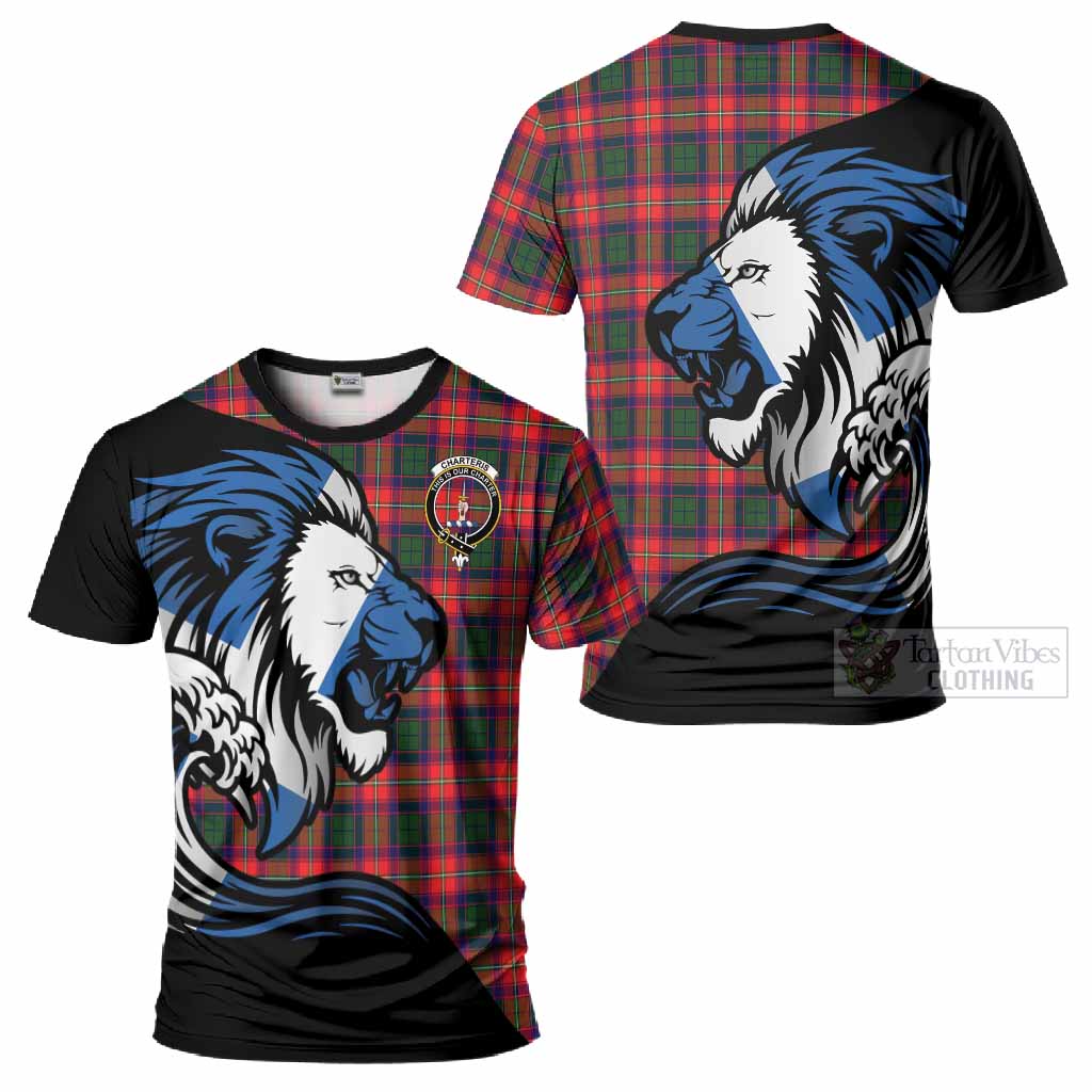 Charteris Tartan Crest T-Shirt Scottish Golden Lions Wave Flow