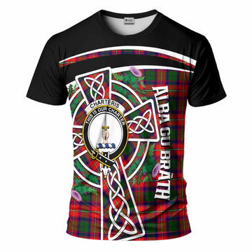 Charteris Tartan Crest T-Shirt Scottish Thistle Celtic Cross Alba Gu Brath