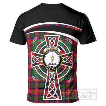 Charteris Tartan Crest T-Shirt Scottish Thistle Celtic Cross Alba Gu Brath