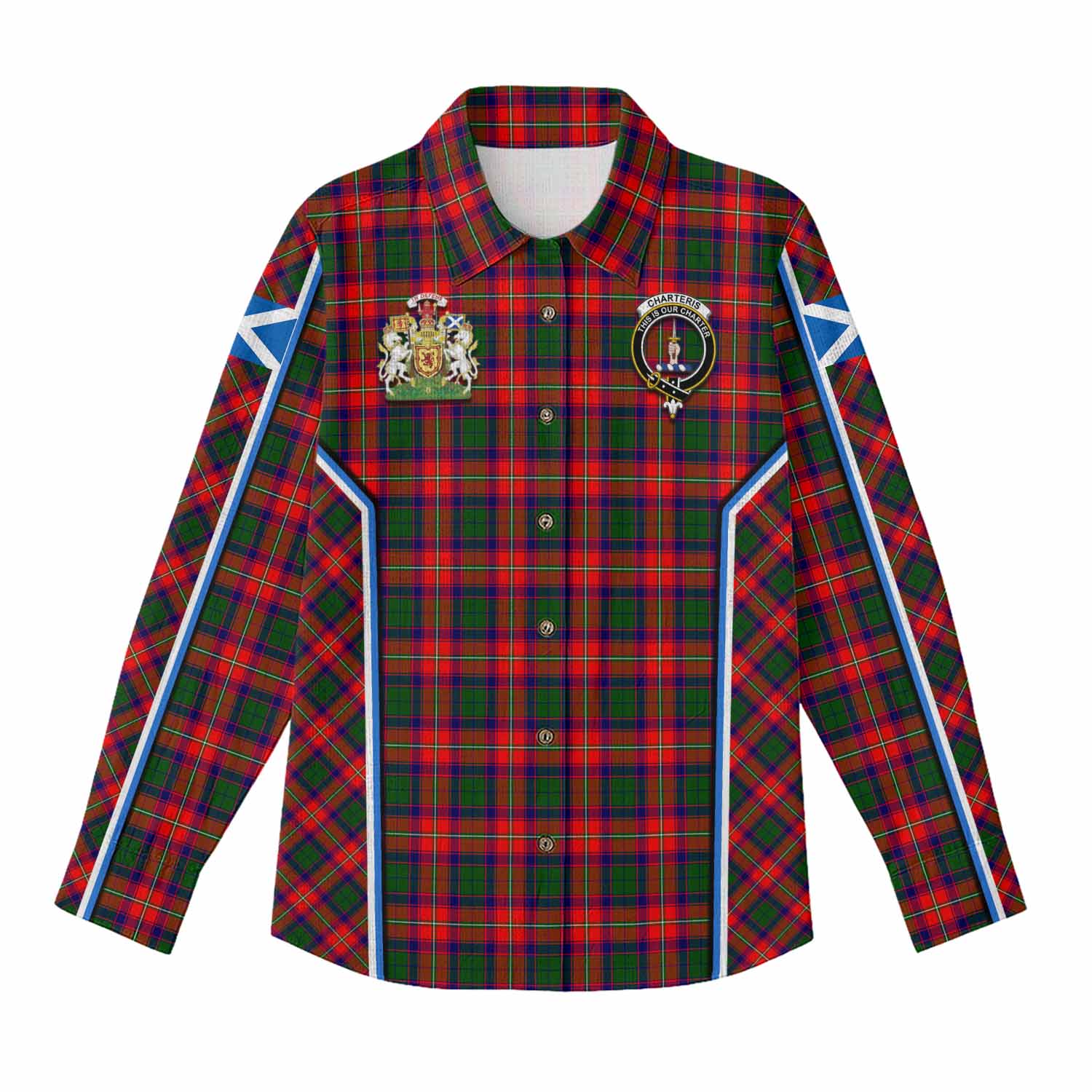 Charteris Tartan Crest Women Casual Shirt Scotland Coat of Arm Flag Style - Tartan Vibes Clothing