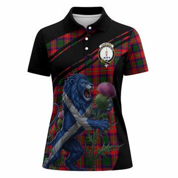 Charteris Tartan Crest Women Polo Shirt Scottish Lion Rampant Thistle