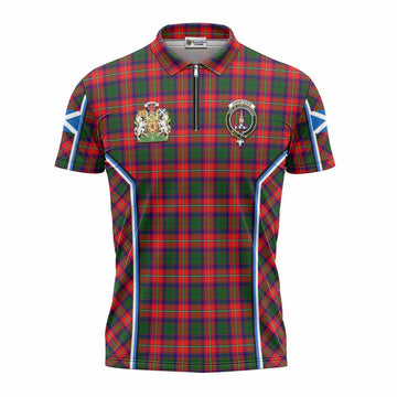 Charteris Tartan Crest Zipper Polo Shirt Scotland Coat of Arm Flag Style
