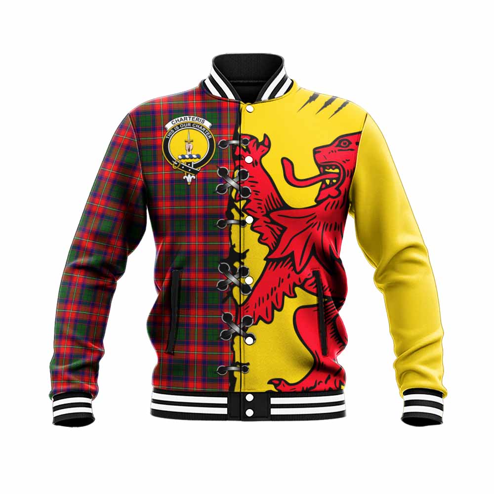 Charteris Tartan Family Crest Baseball Jacket Lion Rampant Honor - Tartan Vibes Clothing