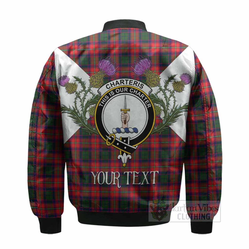 Charteris Tartan Family Crest Bomber Jacket Scottish Burns Night Thistle Floral