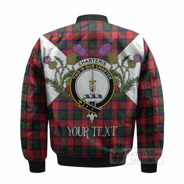 Charteris Tartan Family Crest Bomber Jacket Scottish Burns Night Thistle Floral