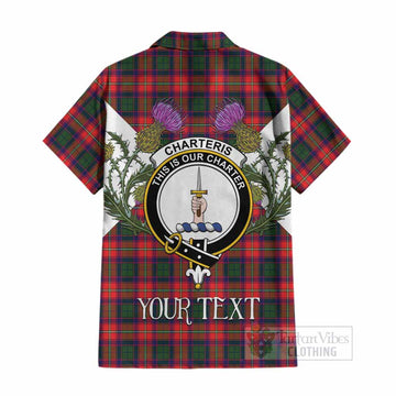 Charteris Tartan Family Crest Cotton Hawaiian Shirt Scottish Burns Night Thistle Floral