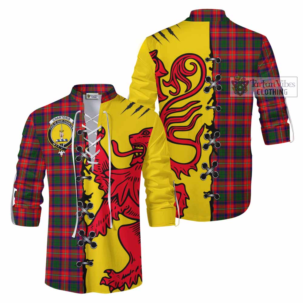 Charteris Tartan Family Crest Ghillie Kilt Shirt Lion Rampant Honor - Tartan Vibes Clothing