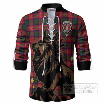 Charteris Tartan Family Crest Ghillie Shirt Crowned Lion Roaring