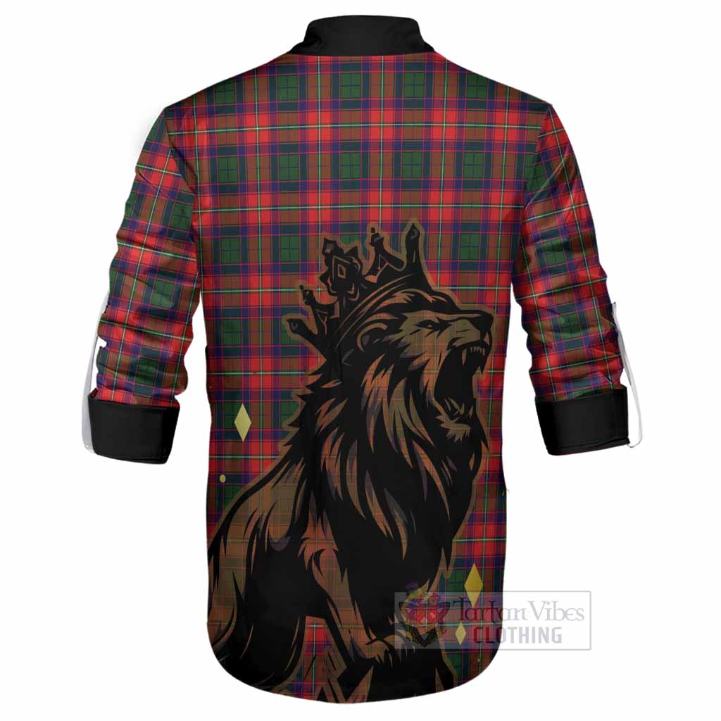 Charteris Tartan Family Crest Ghillie Shirt Crowned Lion Roaring