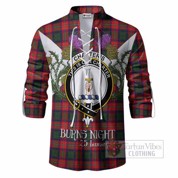 Charteris Tartan Family Crest Ghillie Shirt Scottish Burns Night Thistle Floral