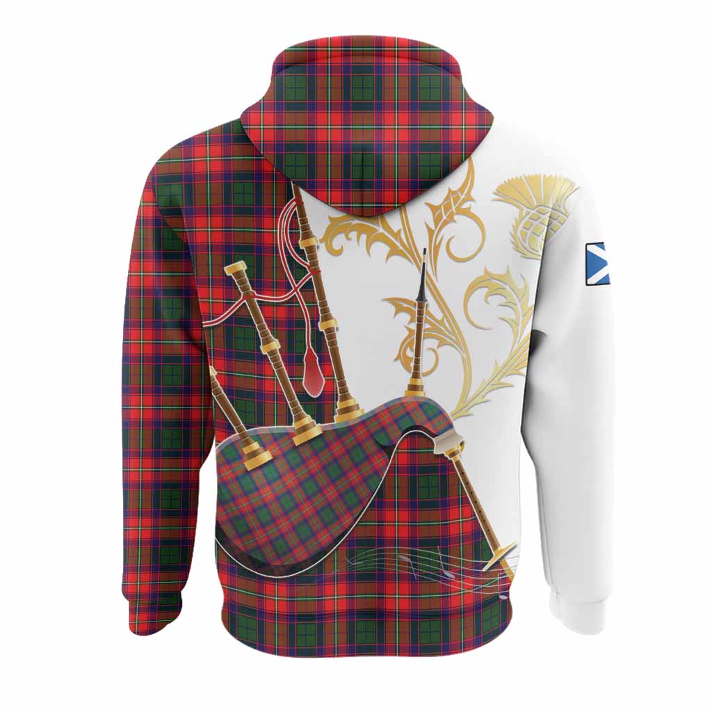 Charteris Tartan Family Crest Hoodie Bagpipes with Scottish Thistle