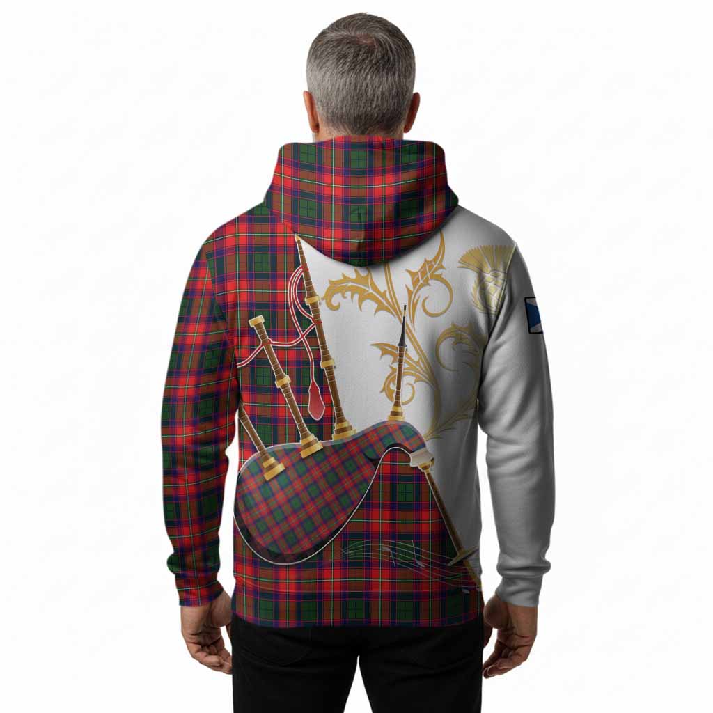 Charteris Tartan Family Crest Hoodie Bagpipes with Scottish Thistle