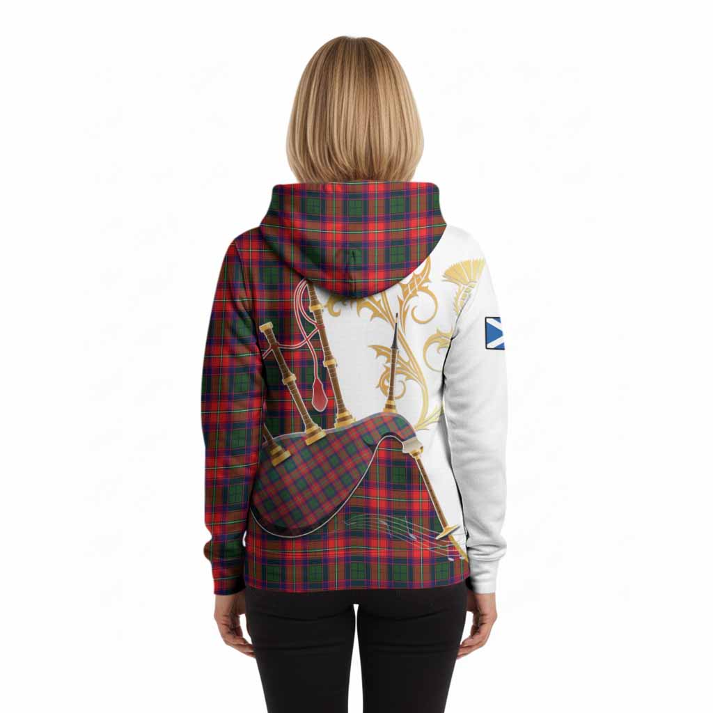 Charteris Tartan Family Crest Hoodie Bagpipes with Scottish Thistle