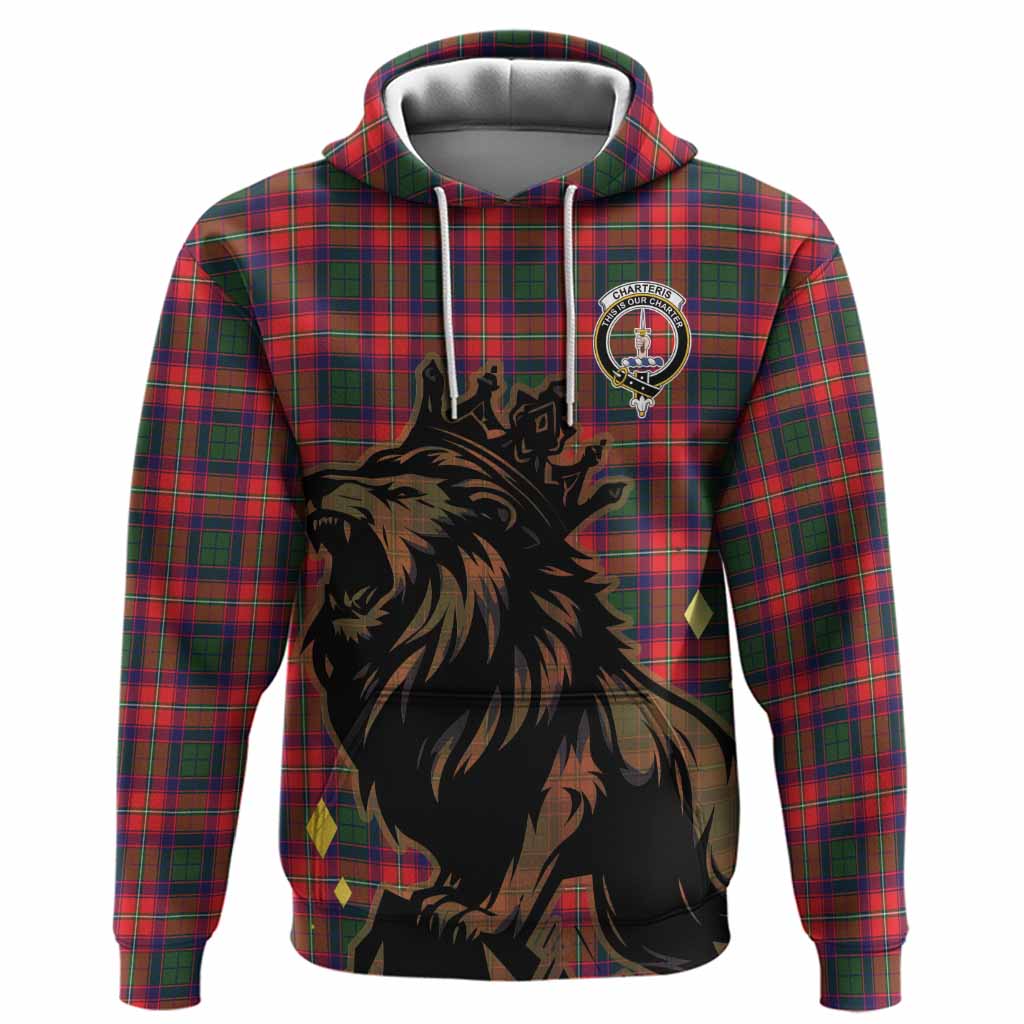 Charteris Tartan Family Crest Hoodie Crowned Lion Roaring
