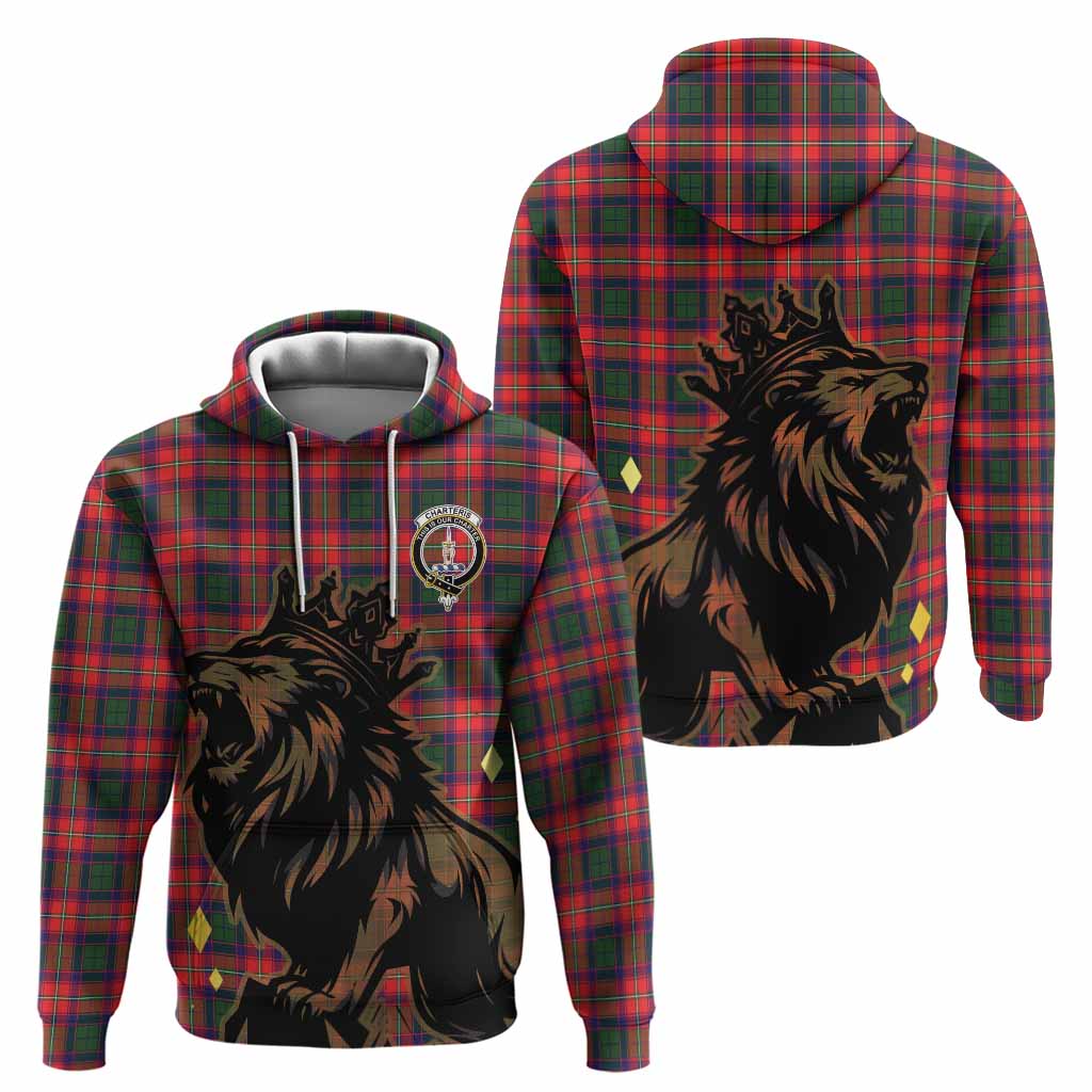 Charteris Tartan Family Crest Hoodie Crowned Lion Roaring