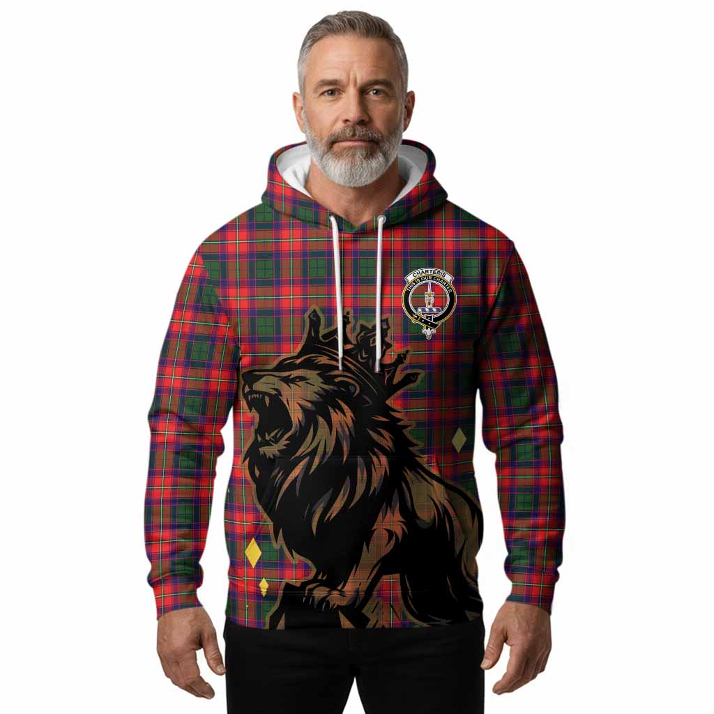 Charteris Tartan Family Crest Hoodie Crowned Lion Roaring