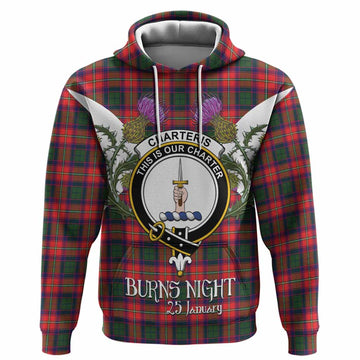 Charteris Tartan Family Crest Hoodie Scottish Burns Night Thistle Floral