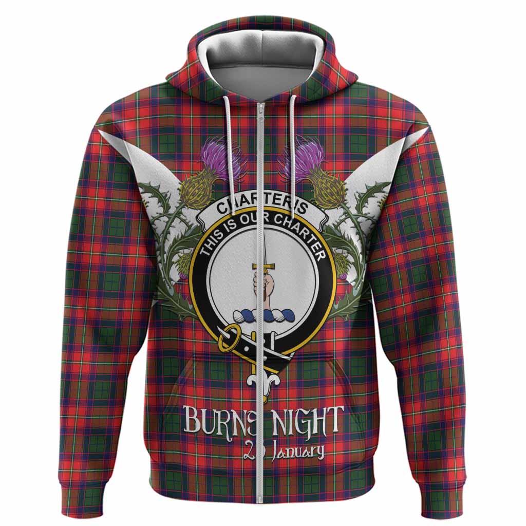 Charteris Tartan Family Crest Hoodie Scottish Burns Night Thistle Floral