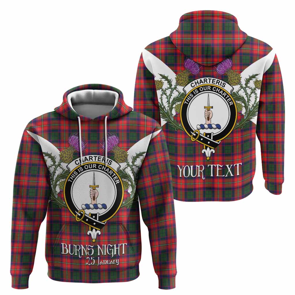 Charteris Tartan Family Crest Hoodie Scottish Burns Night Thistle Floral