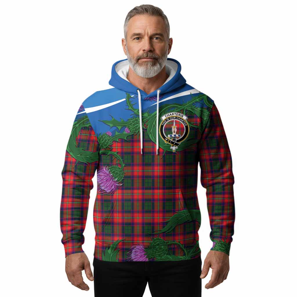 Charteris Tartan Family Crest Hoodie Thistle in Minimalism