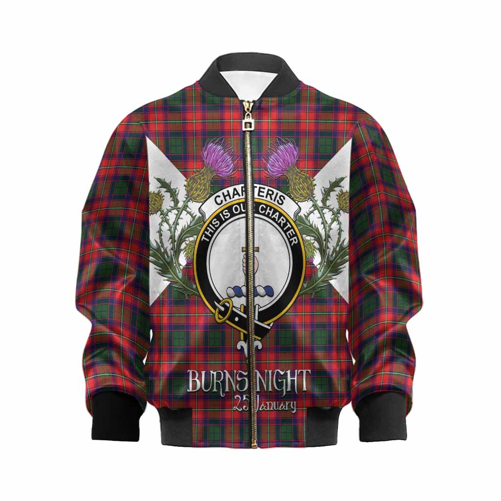 Charteris Tartan Family Crest Kid Bomber Jacket Scottish Burns Night Thistle Floral