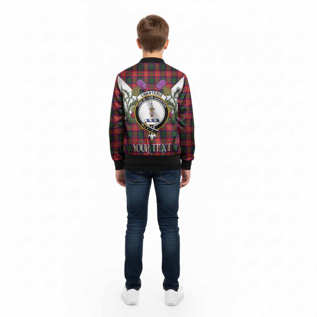 Charteris Tartan Family Crest Kid Bomber Jacket Scottish Burns Night Thistle Floral