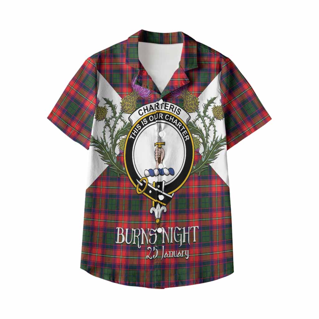 Charteris Tartan Family Crest Kid Hawaiian Shirt Scottish Burns Night Thistle Floral